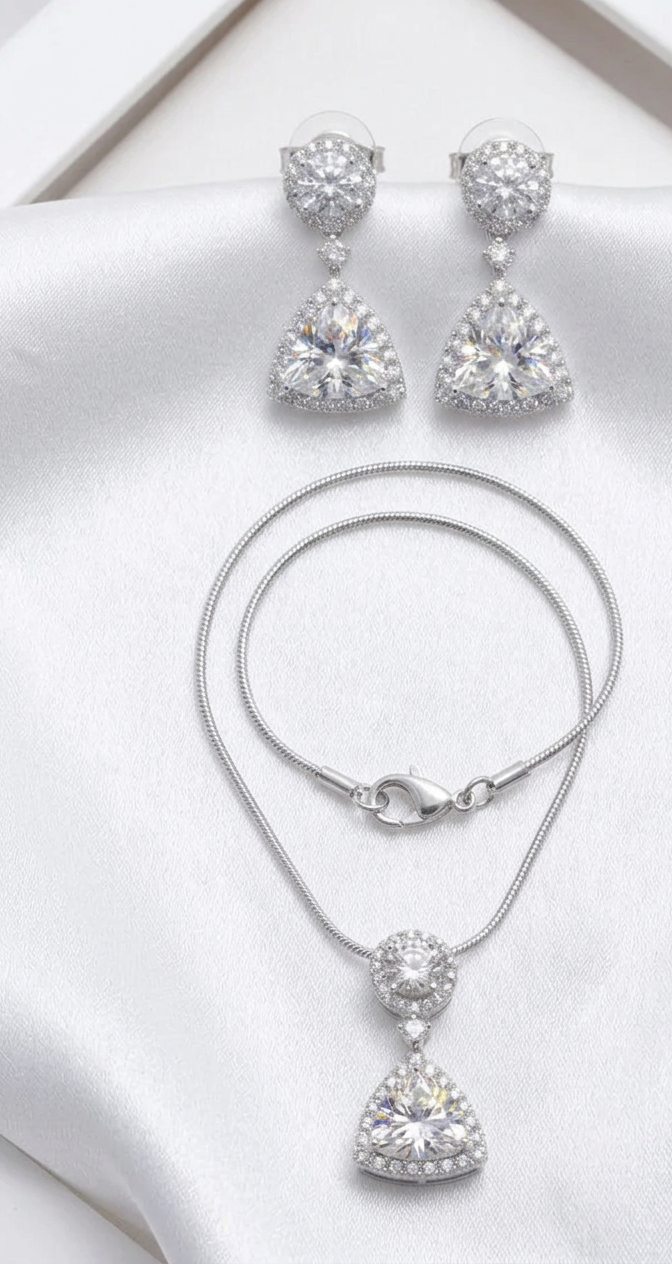 Radiant Crystal Trillion-Cut Pendant & Earring Set