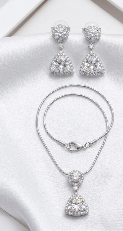 Radiant Crystal Trillion-Cut Pendant & Earring Set