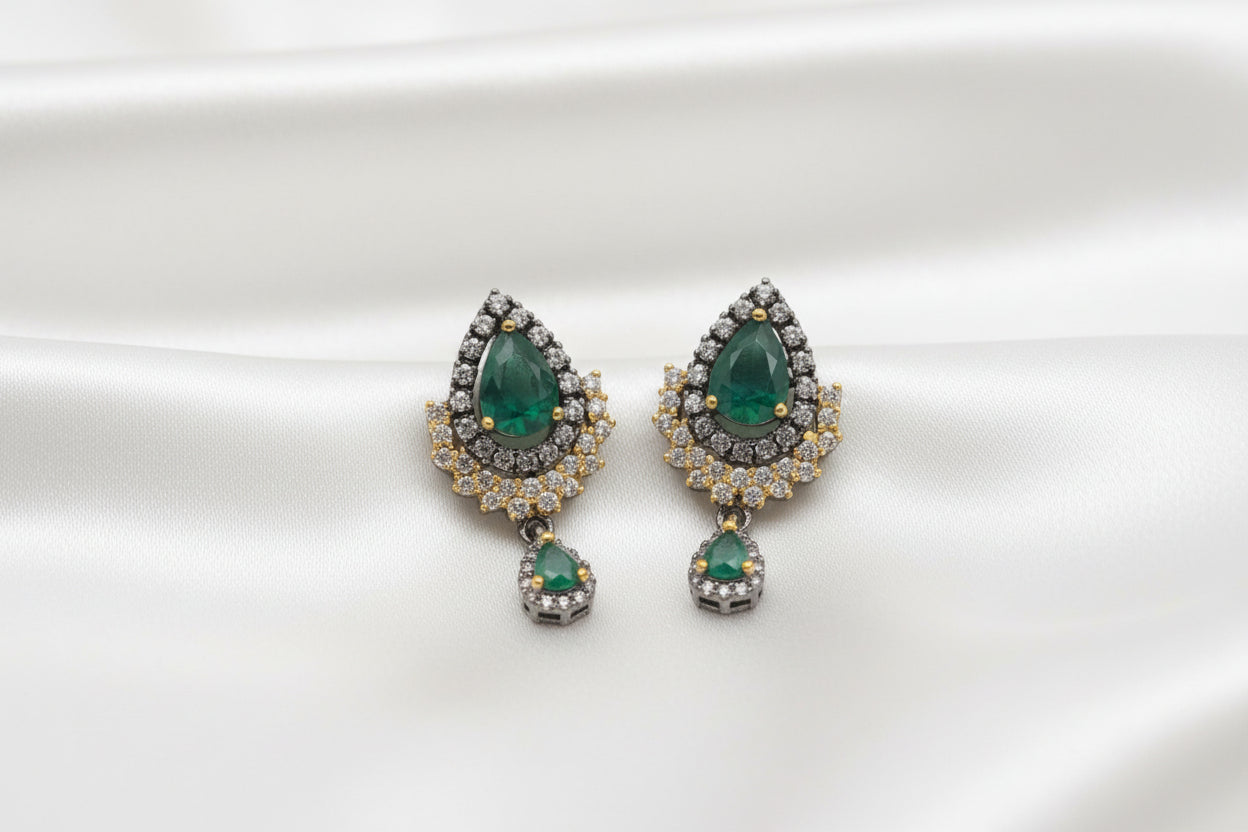 Premium CZ Teardrop Dangle Earrings – Emerald, Ruby Pink & Victorian  Collection
