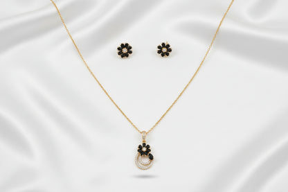 Gold Plated Sky Blue Floral Stone Pendant Necklace and Studs Set