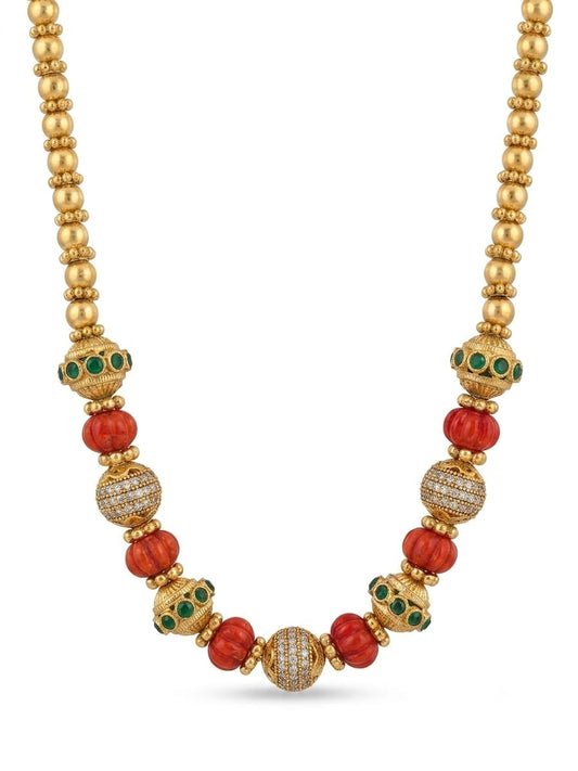 Matte Gold Plated Ribbed Bead Ball Mala Necklace
