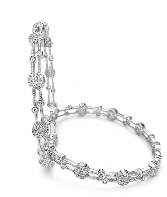 Circular Accent Zircon Stone Silver Bangles Set