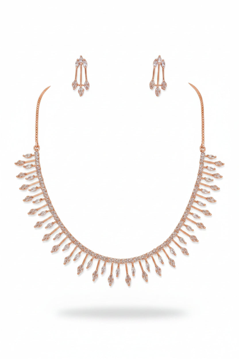 Rhodium-Plated Ruby and White Zircon Stone Necklace and Earrings Set