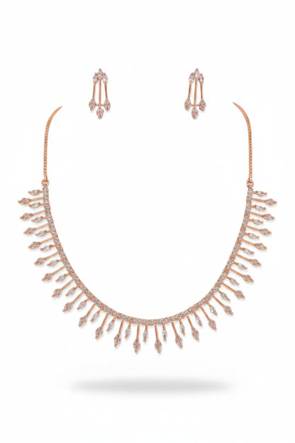 Rhodium-Plated Ruby and White Zircon Stone Necklace and Earrings Set