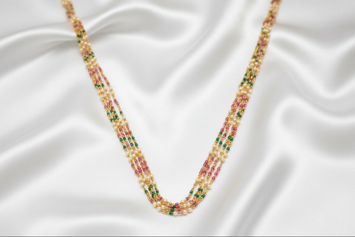 Traditional Temple Necklace Set with Lord Rama Pendant & Matching Earrings | Multicolor Beaded Jewelry