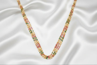 Traditional Temple Necklace Set with Lord Rama Pendant & Matching Earrings | Multicolor Beaded Jewelry