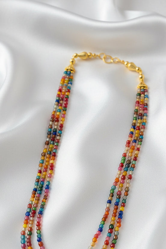 Multicolor Beaded Lakshmi Temple Necklace Set with Matching Earrings | Traditional Gold Finish Jewelry