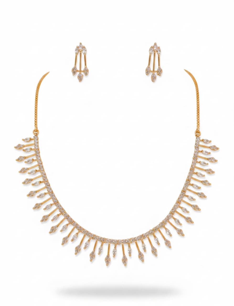Rhodium-Plated Ruby and White Zircon Stone Necklace and Earrings Set