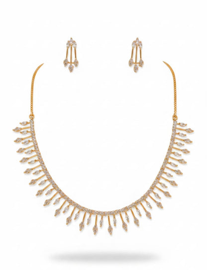 Rhodium-Plated Ruby and White Zircon Stone Necklace and Earrings Set