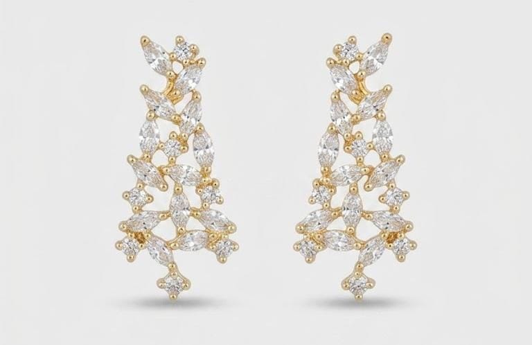 Sparkling Contemporary Zircon Cluster Layered Necklace and Earrings