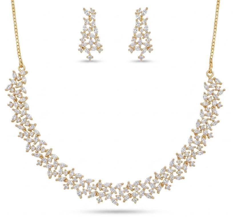 Sparkling Contemporary Zircon Cluster Layered Necklace and Earrings
