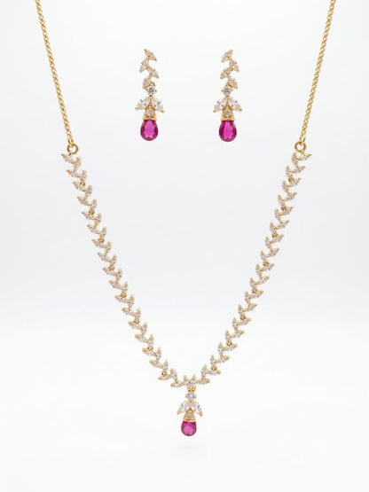 Pink and White Zircon Stone Necklace and Earrings Set