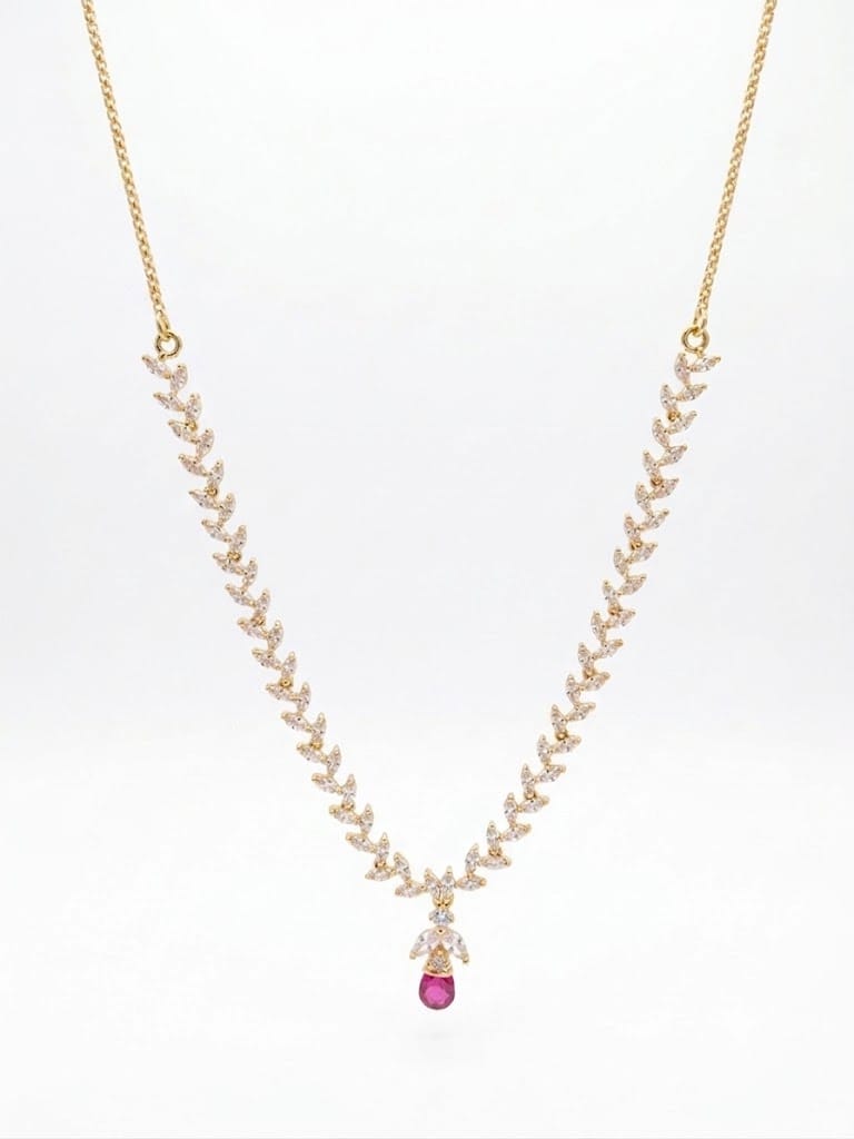 Pink and White Zircon Stone Necklace and Earrings Set