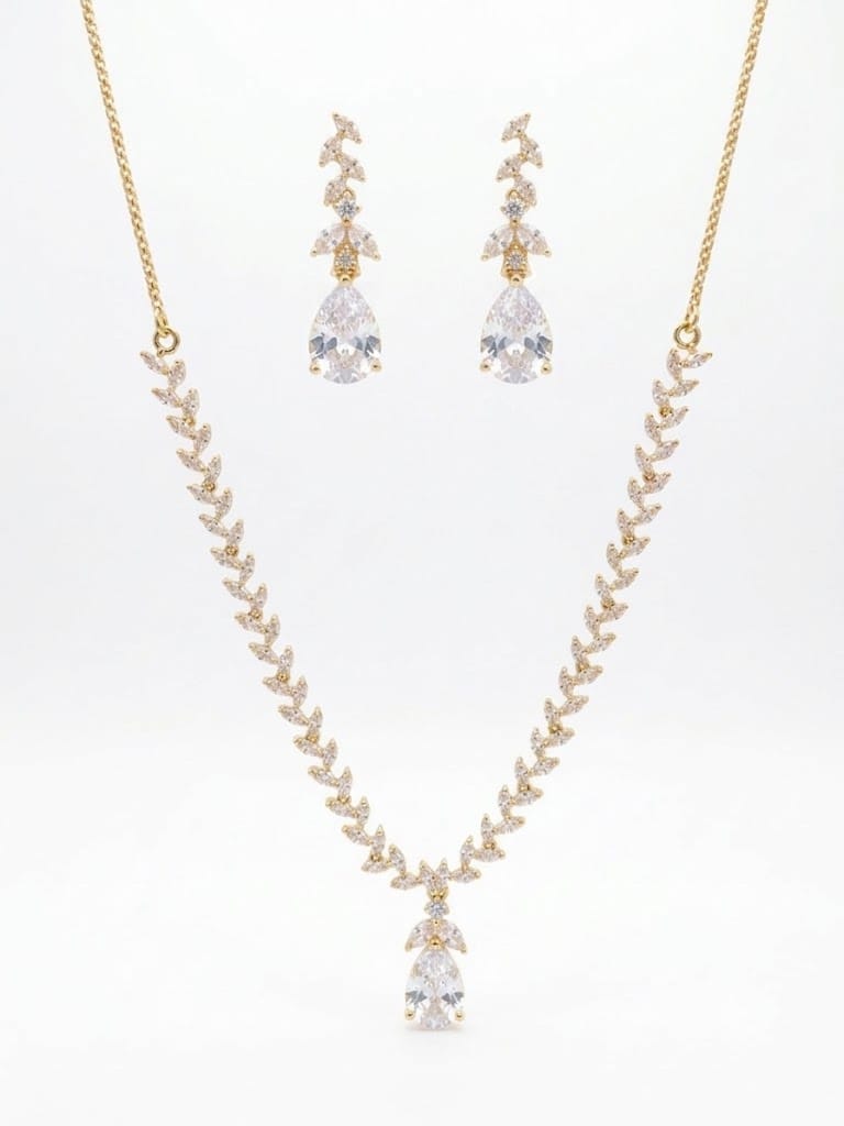 Pink and White Zircon Stone Necklace and Earrings Set
