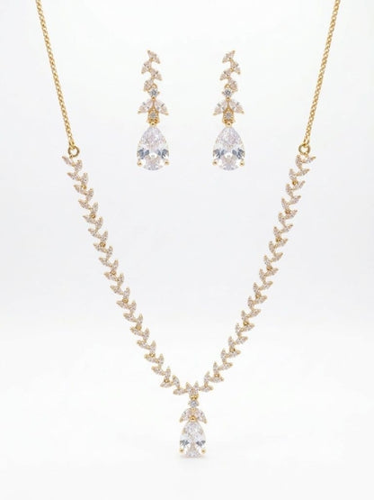 Pink and White Zircon Stone Necklace and Earrings Set