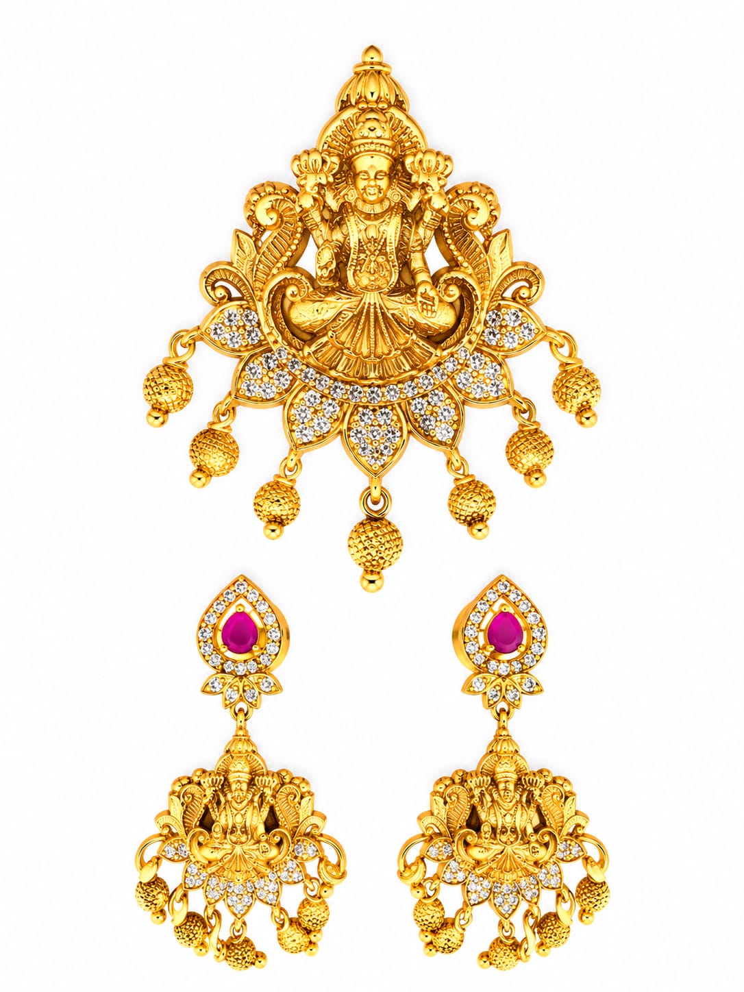 Sky Blue Beaded Lakshmi Temple Necklace Set with Matching Earrings