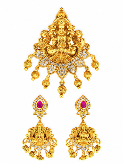 Sky Blue Beaded Lakshmi Temple Necklace Set with Matching Earrings