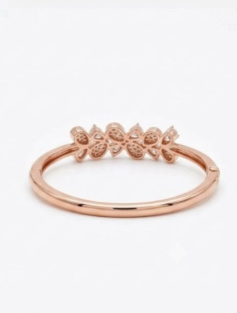 Rose Gold Floral Zircon Open Bangle Bracelet for Women | Elegant Crystal Leaf Cuff | Fashion Bracelet