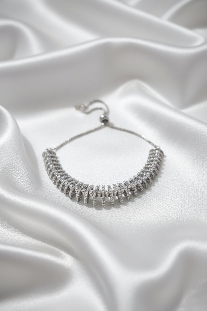 Adjustable Zircon Fishbone Bracelet for Women | Gold & Silver Slider Chain Bracelet | Elegant Crystal Bracelet
