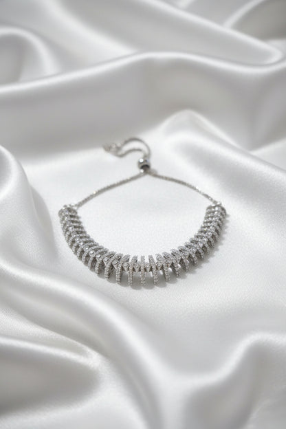 Adjustable Zircon Fishbone Bracelet for Women | Gold & Silver Slider Chain Bracelet | Elegant Crystal Bracelet