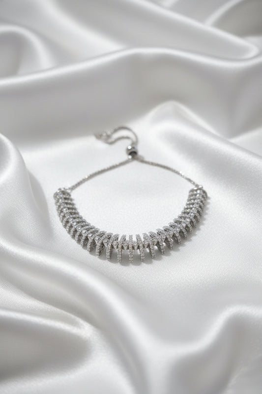 Adjustable Zircon Fishbone Bracelet for Women | Gold & Silver Slider Chain Bracelet | Elegant Crystal Bracelet