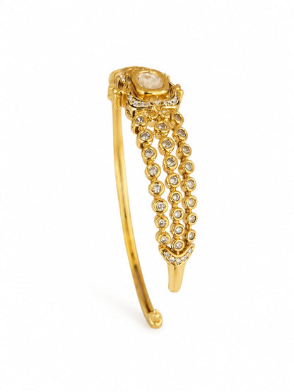 Gold Plated Zircon Tennis Bangle Bracelet for Women | Oval Crystal Center Bracelet | Luxury Party Wear