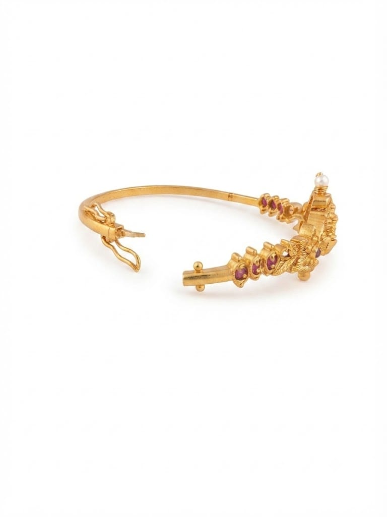 22K Antique Kada Bracelet Gold Plated Goddess Lakshmi Temple Bangle | Traditional Antique Finish Bracelet | Ruby & Green Stone Ethnic Jewelry
