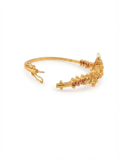 22K Antique Kada Bracelet Gold Plated Goddess Lakshmi Temple Bangle | Traditional Antique Finish Bracelet | Ruby & Green Stone Ethnic Jewelry