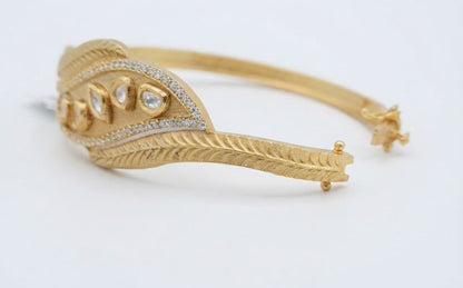 Antique Gold Leaf Design Bracelet with Kundan Stones | Traditional Women's Kada