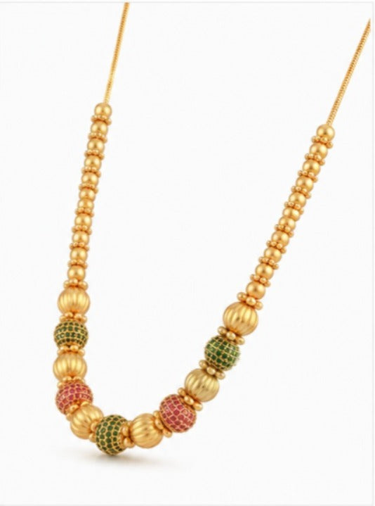 Matte Gold Plated Ribbed Bead Ball Mala Necklace