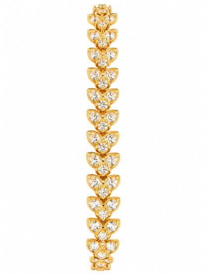 Luxury Leaf Design Tennis Bracelet – Gold Plated Crystal CZ Bracelet for Women