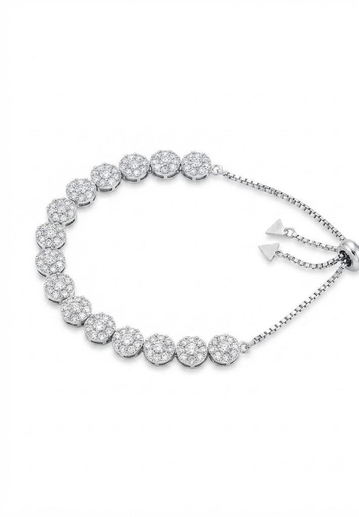 Luxury Silver Floral Adjustable Bracelet – Cubic Zirconia Flower Bracelet for Women