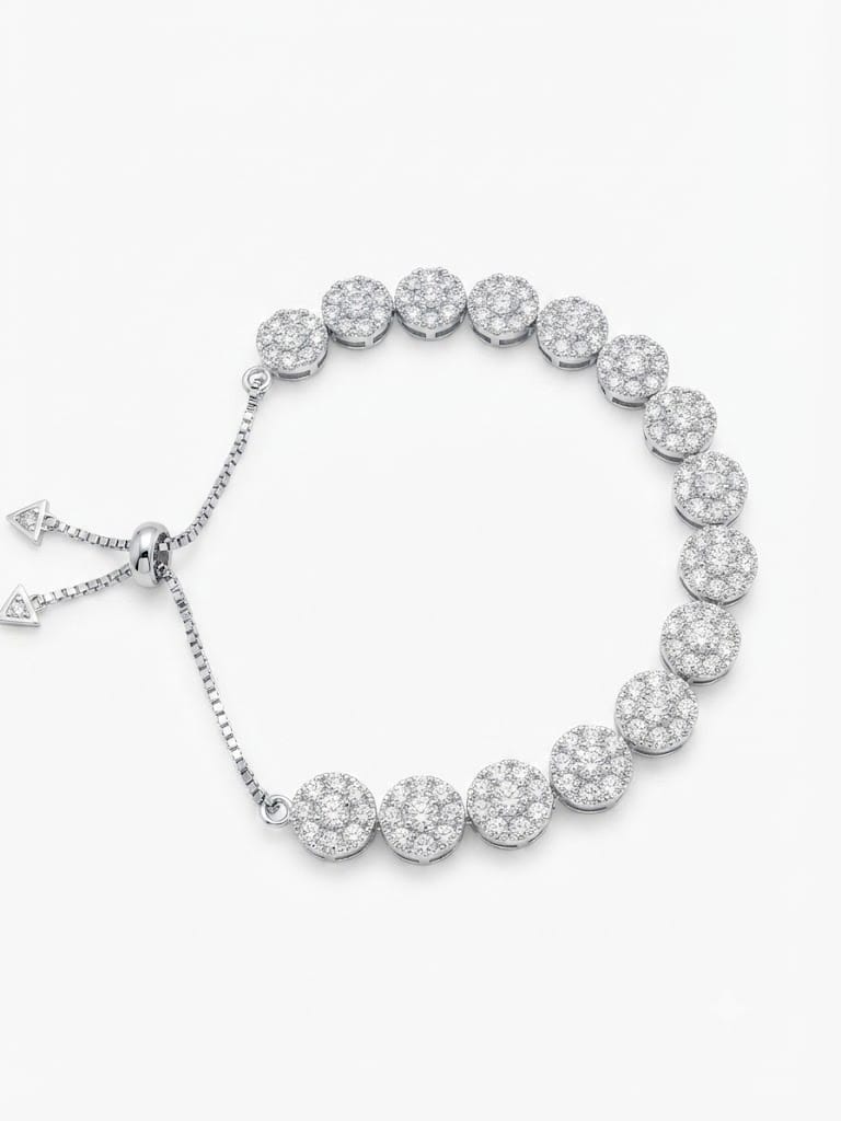 Luxury Silver Floral Adjustable Bracelet – Cubic Zirconia Flower Bracelet for Women