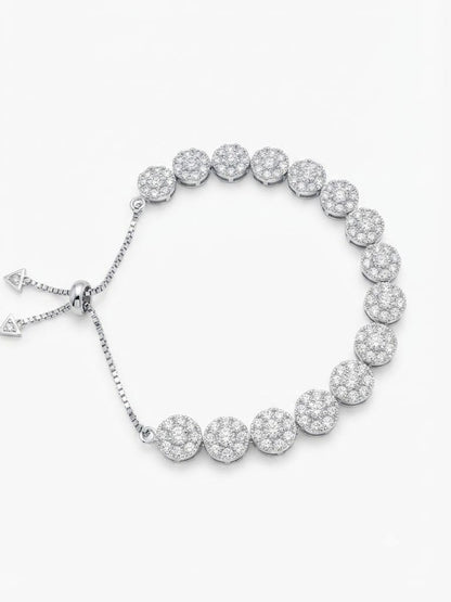 Luxury Silver Floral Adjustable Bracelet – Cubic Zirconia Flower Bracelet for Women