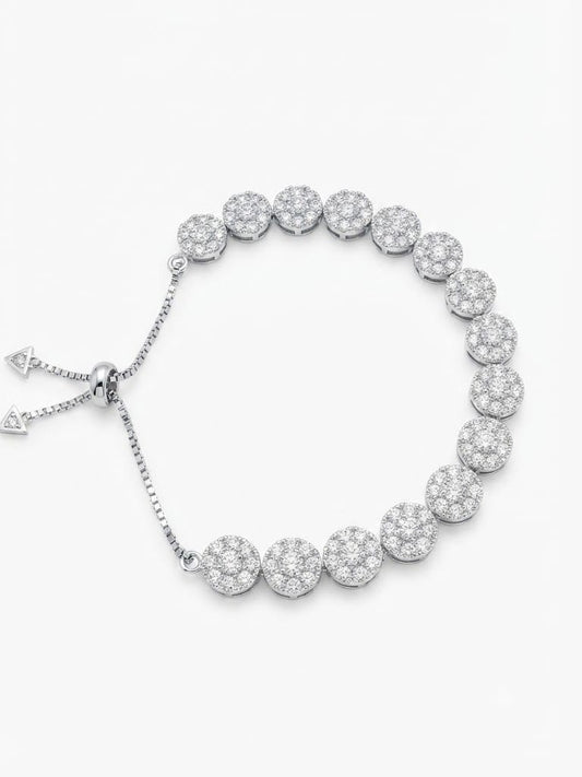Luxury Silver Floral Adjustable Bracelet – Cubic Zirconia Flower Bracelet for Women