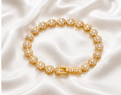 Gold Plated Crystal Floral Tennis Bracelet | Elegant CZ Statement Bracelet for Women