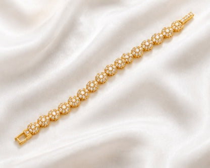 Gold Plated Crystal Floral Tennis Bracelet | Elegant CZ Statement Bracelet for Women