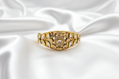 Traditional Gold-Tone Kundan Bangles | Green & Ruby Stone Designer Kada Bangle