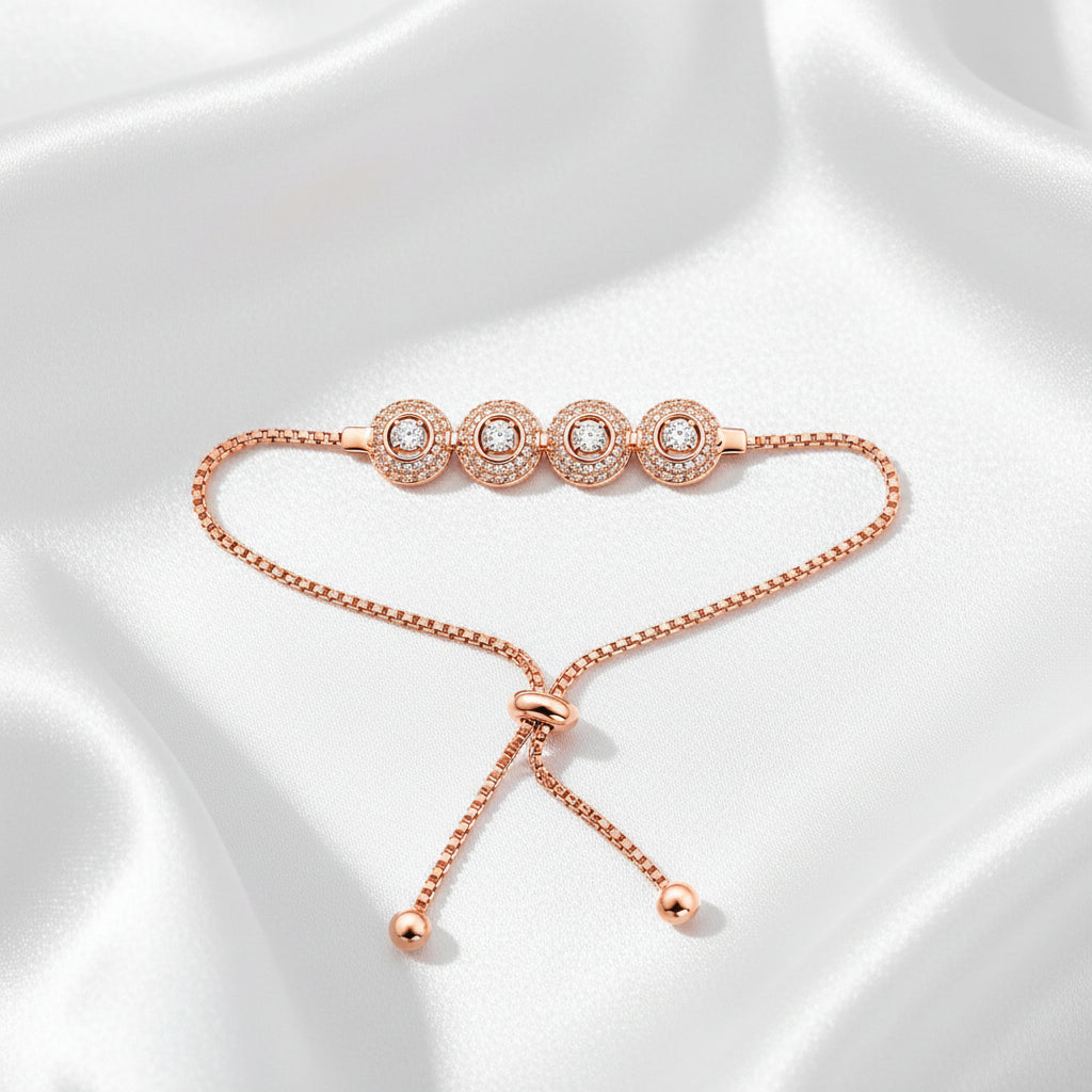 Luxury Adjustable CZ Crystal Link Bracelet – Gold & Rose Gold Finish