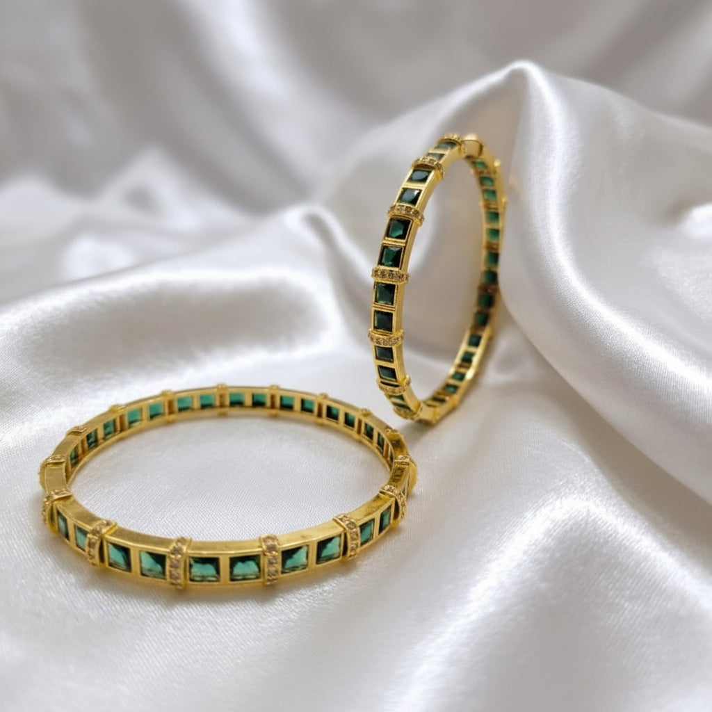 Royal Square-Cut Gemstone Bangle | Gold Plated Eternity Bracelet