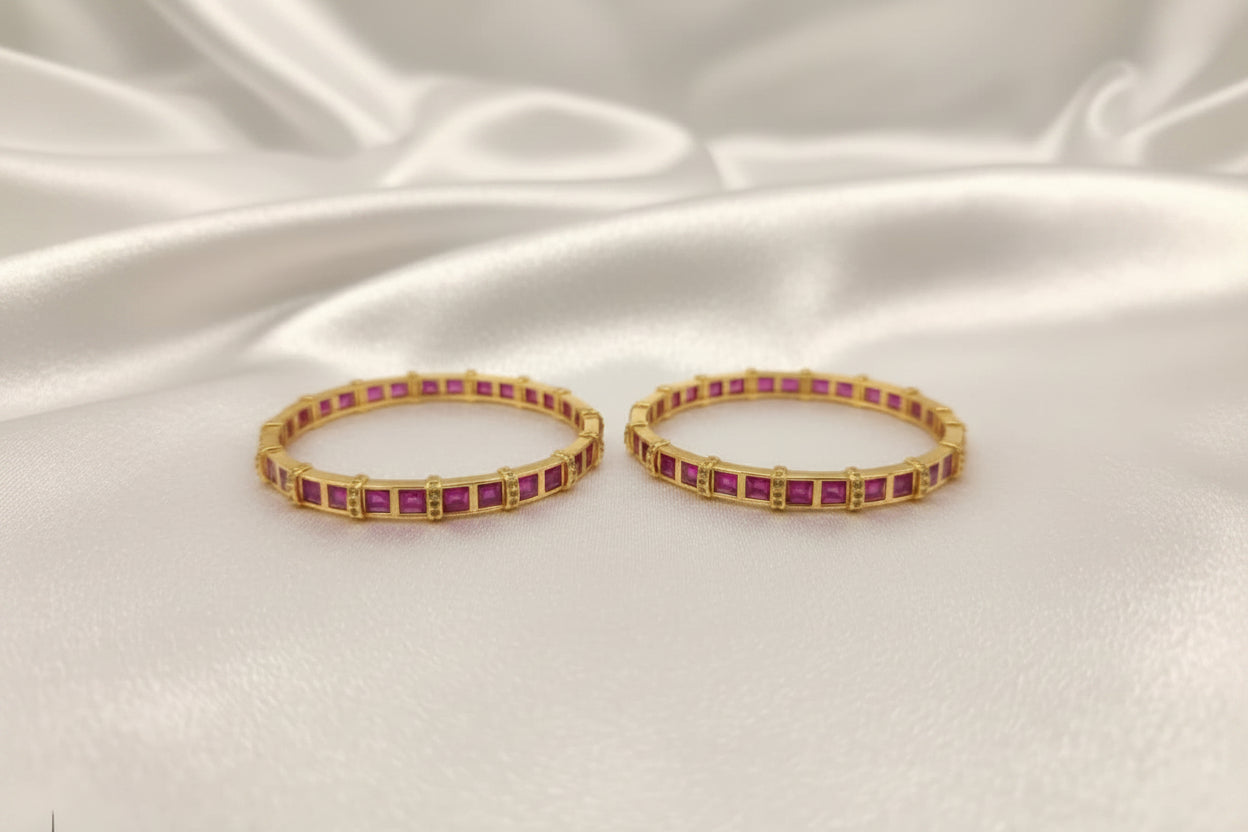 Royal Square-Cut Gemstone Bangle | Gold Plated Eternity Bracelet