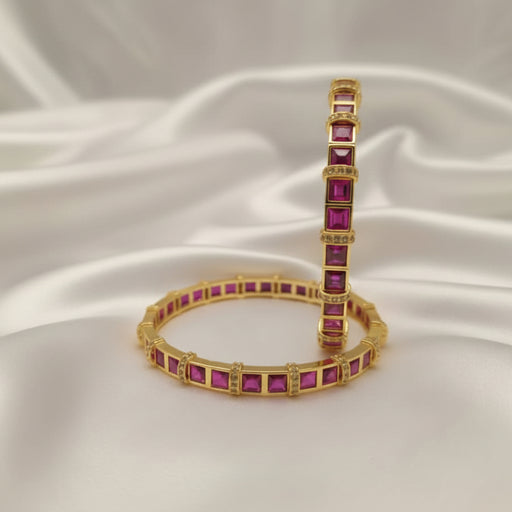 Royal Square-Cut Gemstone Bangle | Gold Plated Eternity Bracelet