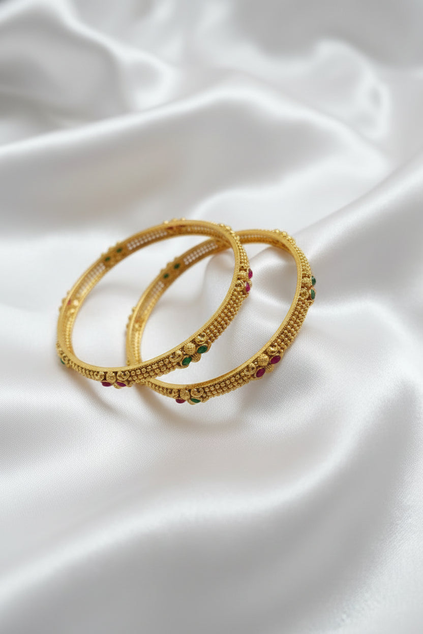 Antique Gold Plated Designer Bangle with Ruby & Emerald Stone Detailing
