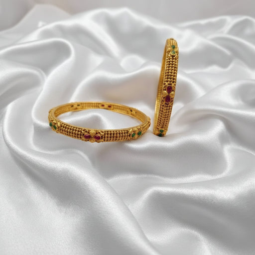 Antique Gold Plated Designer Bangle with Ruby & Emerald Stone Detailing