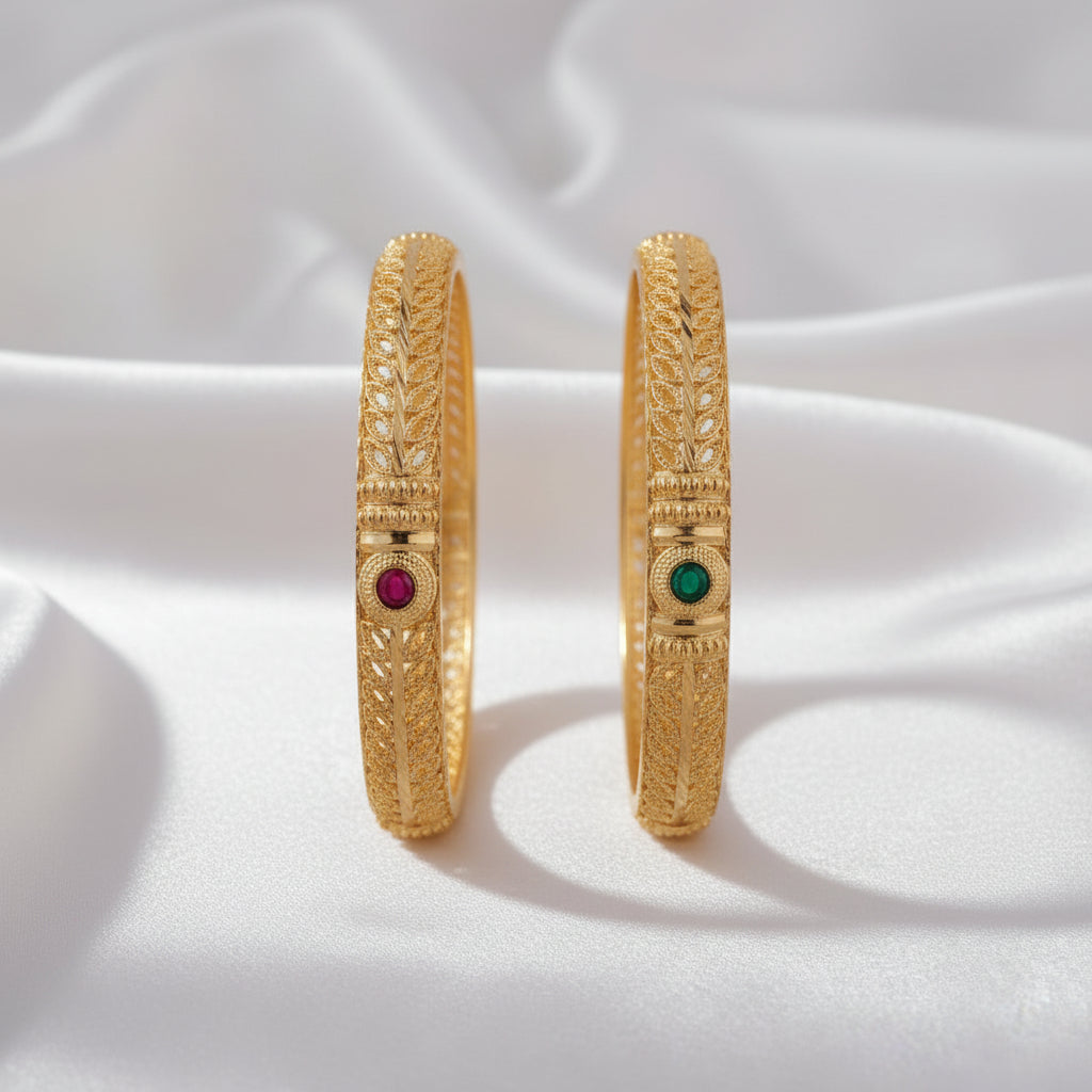 Antique Gold Plated Ruby & Emerald Designer Bangles – Traditional Indian Jewelry