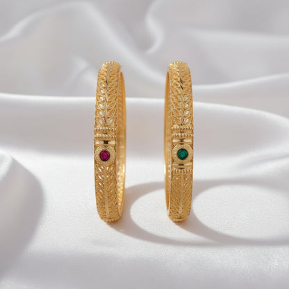 Antique Gold Plated Ruby & Emerald Designer Bangles – Traditional Indian Jewelry