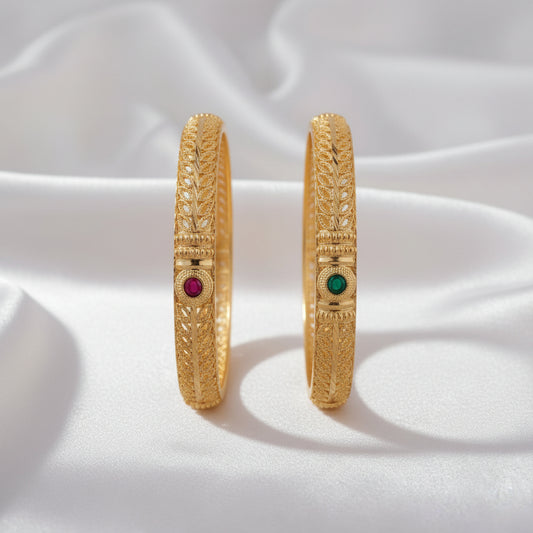 Antique Gold Plated Ruby & Emerald Designer Bangles – Traditional Indian Jewelry