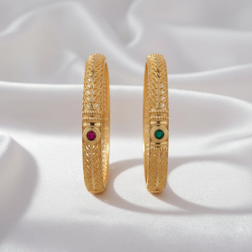 Antique Gold Plated Ruby & Emerald Designer Bangles – Traditional Indian Jewelry