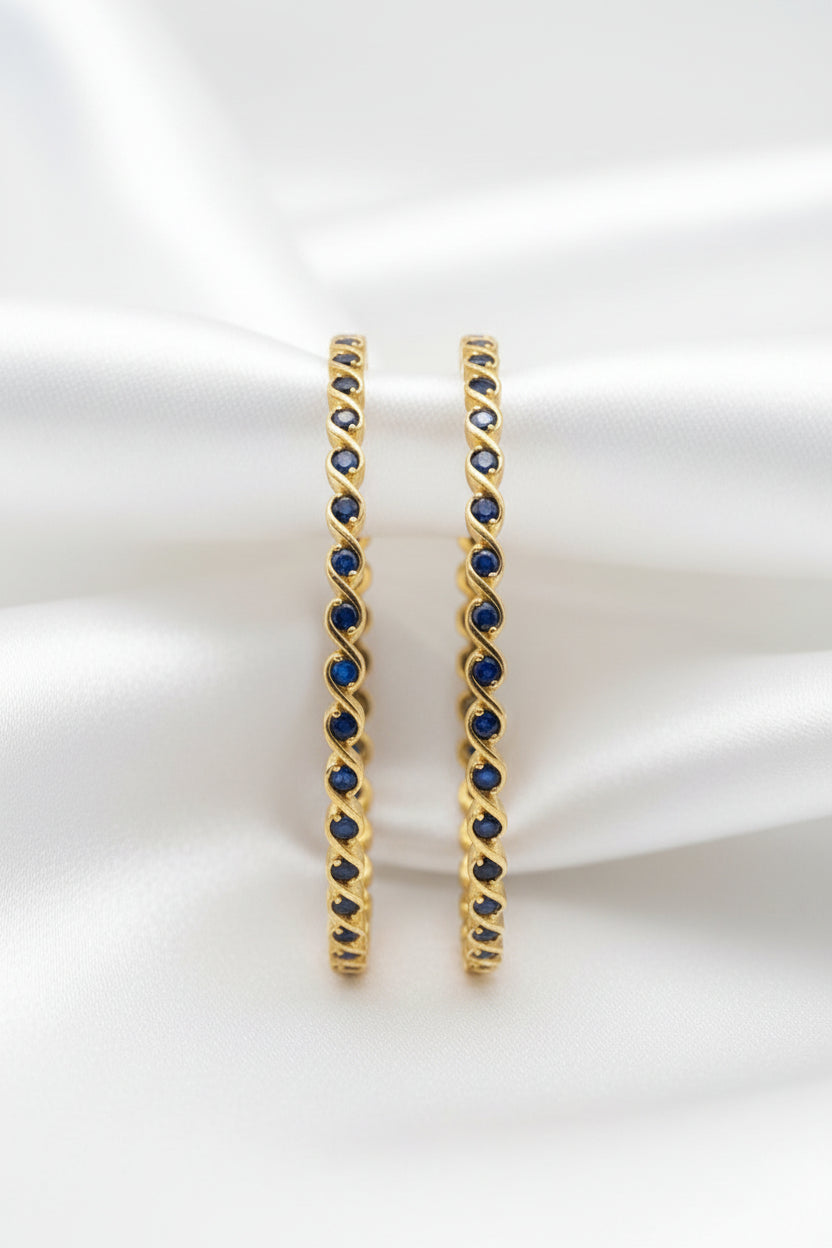 Spiral Blue Gemstone Gold Bangles
