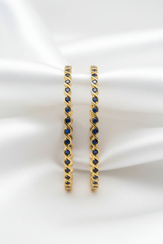 Spiral Blue Gemstone Gold Bangles